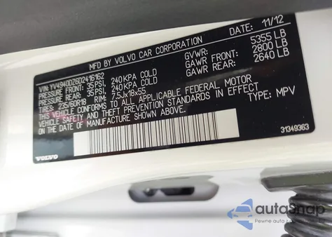 2013 Volvo Xc60 3.2 Platinum из США, поврежденный, VIN YV4940DZ6D2416162